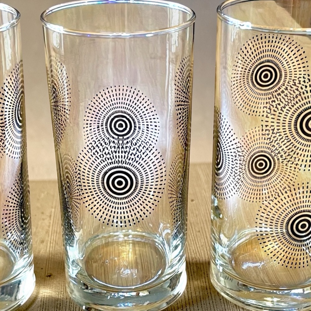 Libby Cresa MCM Tumblers, set of 3, black dash spiral patterns